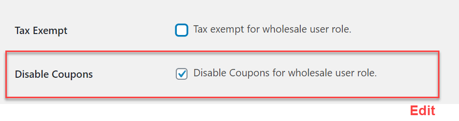 Disable Coupon Codes for Wholesale Customers Add