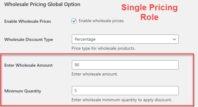 Single Pricing Role