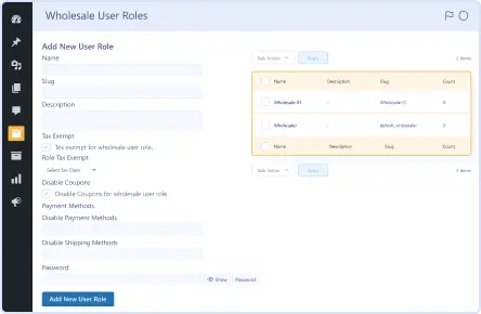 Wholesale User Roles Management